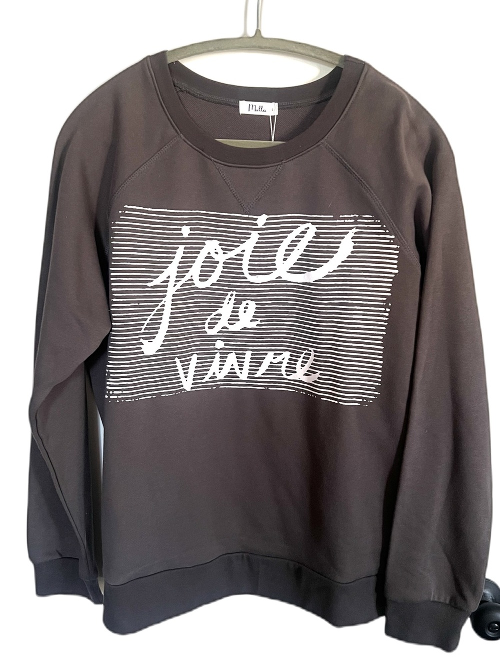 Mindy Mae’s Market Joie De Vivre Gray White Charcoal Sweatshirt Fall Harvey